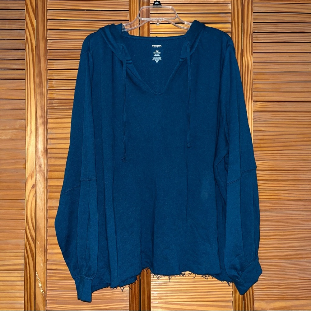 Sonoma V Neck Drawstring Long Sleeve Raw Edge With Back Ruffle 2X Hoodie